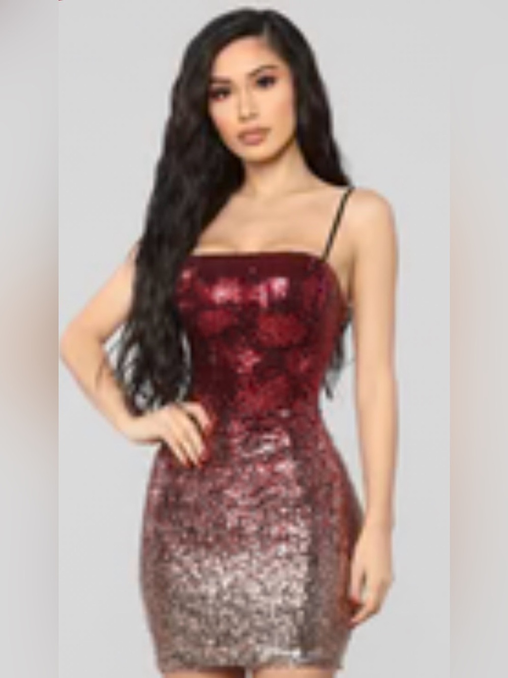 Fashion Nova Sequin Ombre Bodycon Dress - Wine and Gold